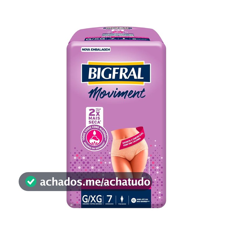 Roupa Íntima Bigfral Moviment Feminina G/XG 7 Unidades