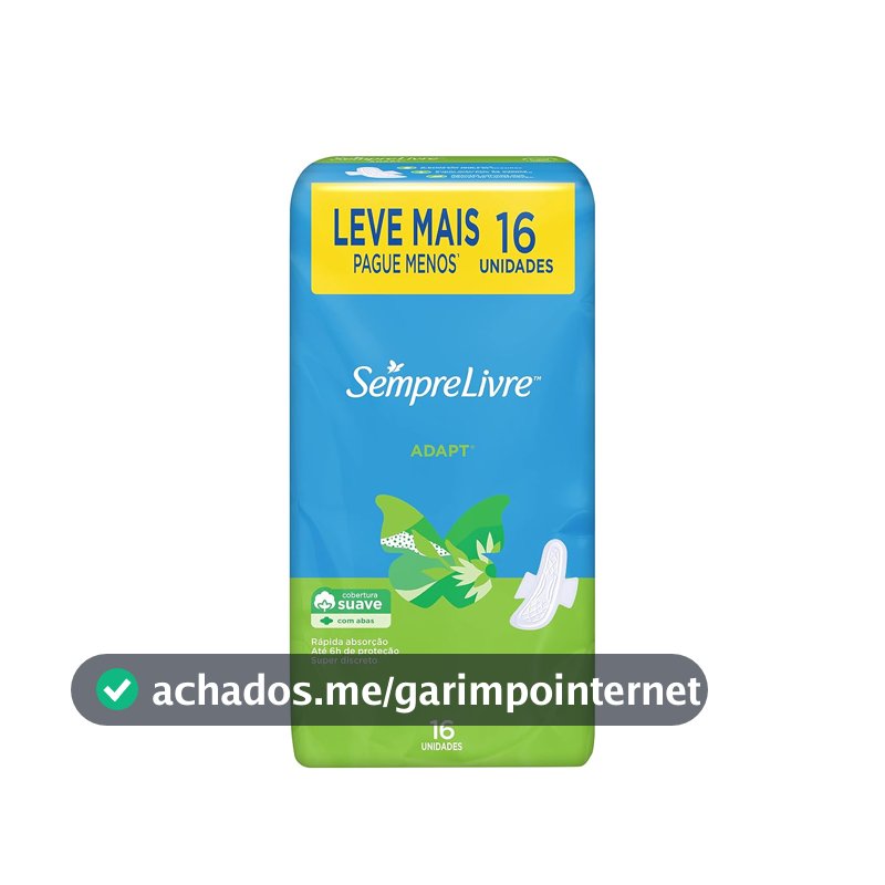 Absorvente com Abas Sempre Livre Adapt, Cobertura Suave, 16 Unidades
