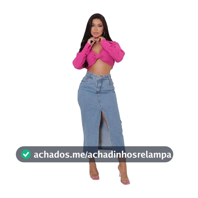 Saia Feminina Longa Mídi Cintura Alta Elegante Com Fenda Frontal 100% Jeans