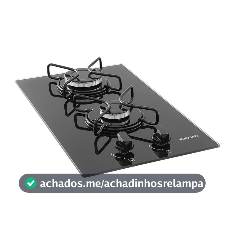 SUGGAR COOKTOP A GÁS VIDRO PRETO 2 QUEIMADORES ESMALTADOS DIFERENTES TAMANHOS FG2002AVP