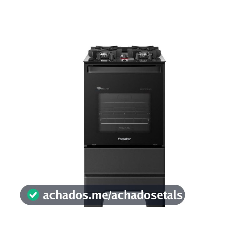 Fogão Esmaltec 4 Bocas Ideal Master Glass Mesa de Vidro Forno 50 Litros Preto T4VFP Bivolt