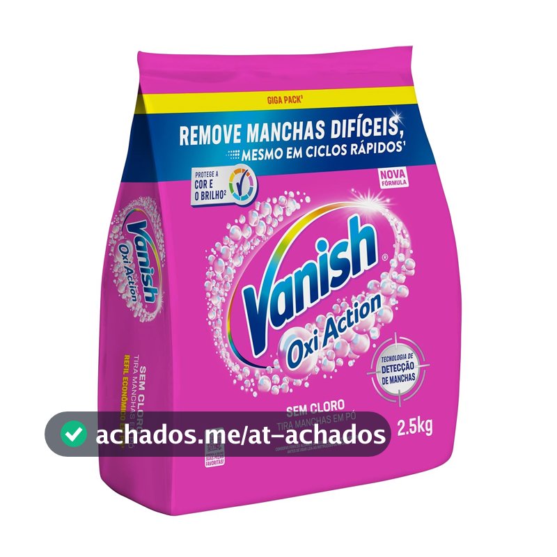 Tira Manchas em Pó Vanish Oxi Action Pink Refil 2,5kg para Roupas Coloridas, Sem Cloro, com Percarbonato, Remove Manchas Difíceis, Preserva as Cores e Deixa as Roupas Como Novas