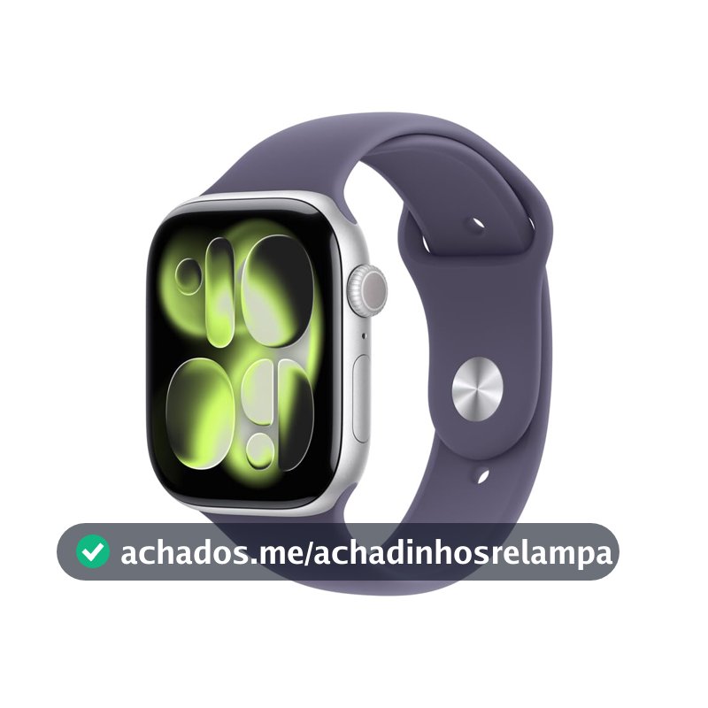 Apple Watch Series 11 GPS, Caixa em alumínio prateado de 46 mm com Bracelete desportiva roxo névoa - P/M