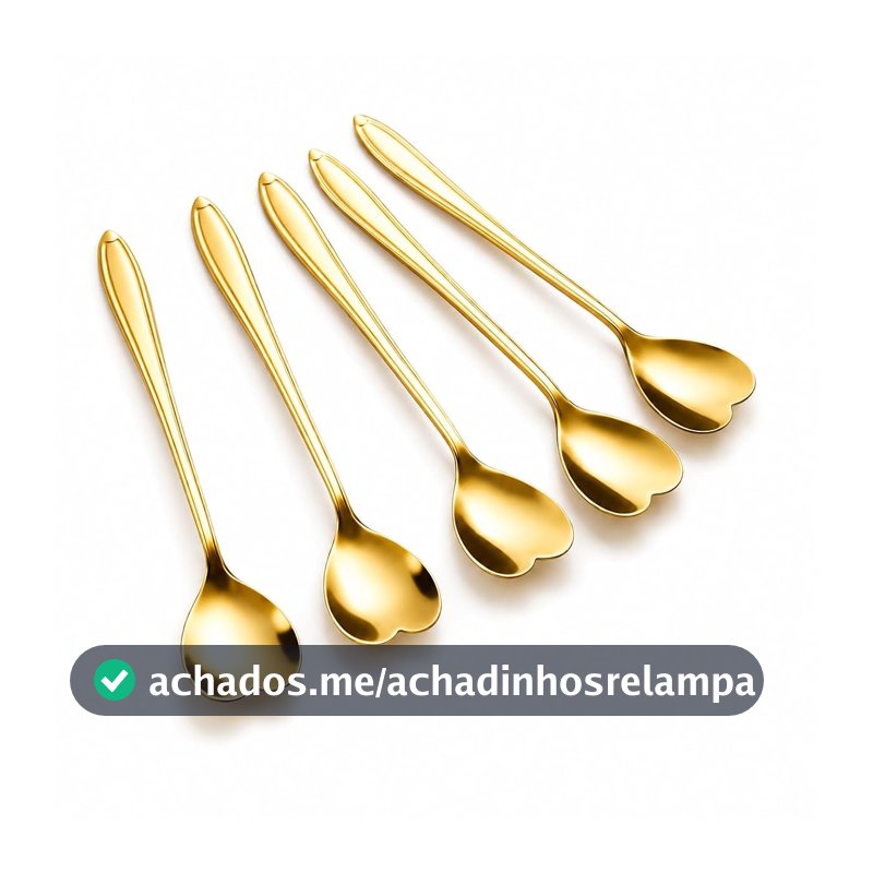 Kit Colher Coração Fofa para Cozinha Mesa Posta Douradas Café Sobremesa Chá Aço Inoxidável Kit Com 5 Colheres Coração