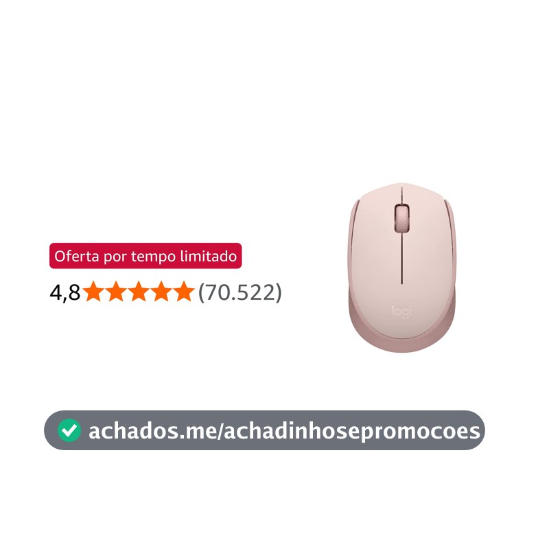Mouse sem fio Logitech M170 com Design Ambidestro Compacto, Conexão USB e Pilha Inclusa - Rosa