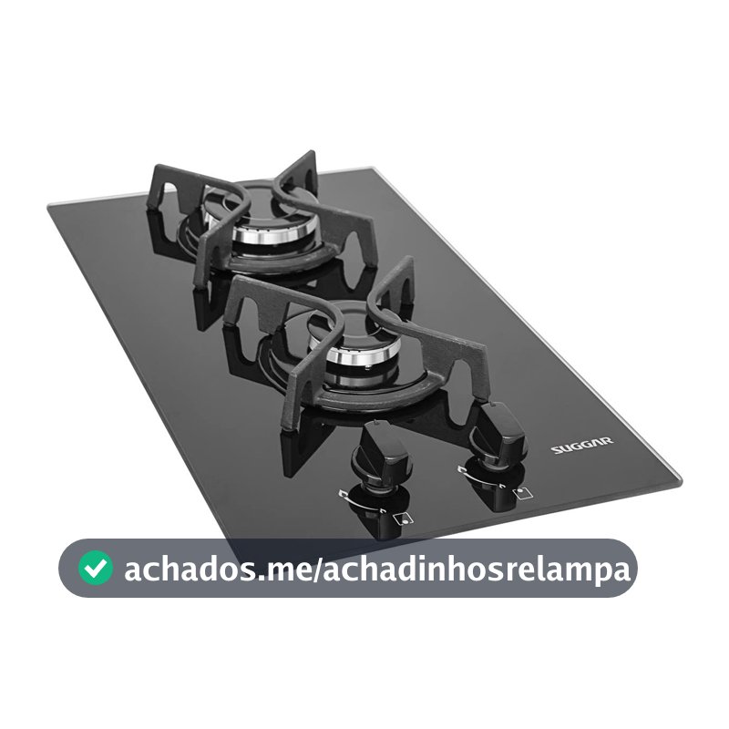 SUGGAR COOKTOP VIDRO PRETO 2 QUEIMADORES ESMALTADOS DIFERENTES TAMANHOS TREMPES FERRO FUNDIDO FG2002FVP