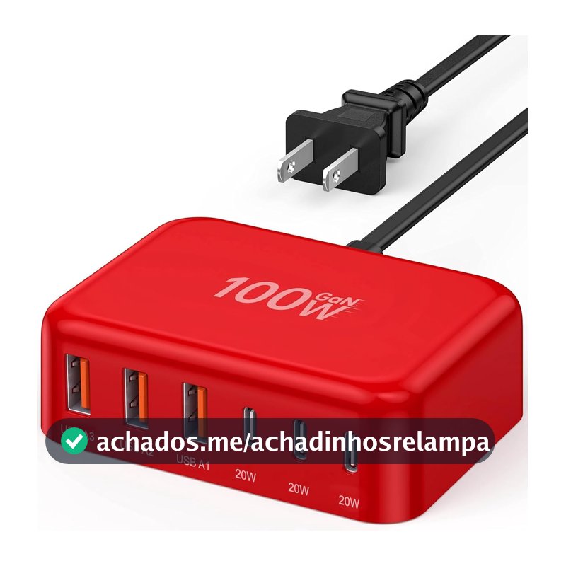 [Atualizado em 2026] Carregador rápido USB C, 100 W GaN 6 portas tipo C Cubo de bloco de carregamento, carregador de parede USB C, plugue adaptador de tomada para iPad iPhone 17 16 15 14 Pro Max Pixel