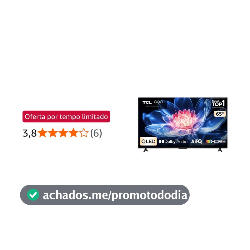 Smart TV TCL 65 Polegadas QLED 4K T6C WiFi Bluetooth Google TV Tela HVA e HDR10+ 65T6C