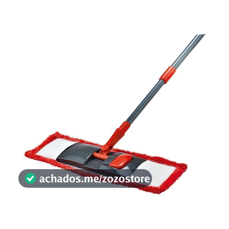 Powermaid Mop Flat Básico com Cabo de Aço Ajustável e Rodo de Microfibra Chenille Liso, Vermelho