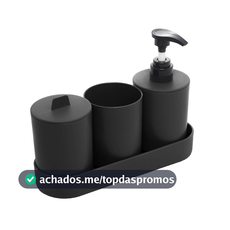 LYOR - Conjunto 4 Peças para Banheiro Preto PP e Bambu