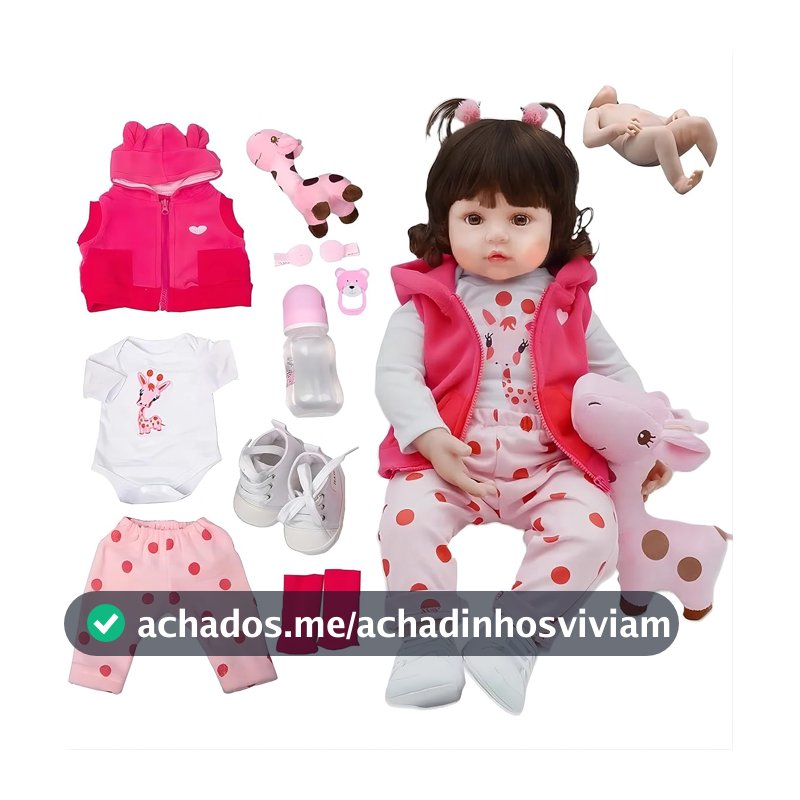 Boneca Bebê Reborn Menina Silicone Pode dar Banho Criança Presente Original 48cm Girafinha Boneca