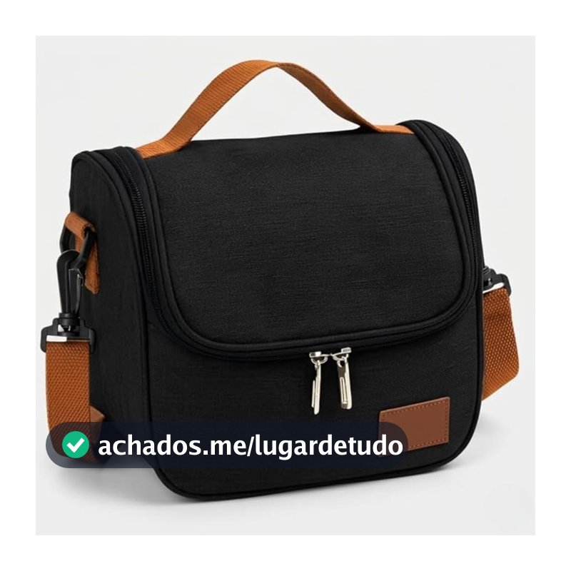 Bolsa Térmica Lancheira com Alça de Ombro para Marmita - Academira, Trabalho, Escola, Faculdade e Passeios - Marmiteira Impermeável Resistente 7 Litros - Cor PRETA