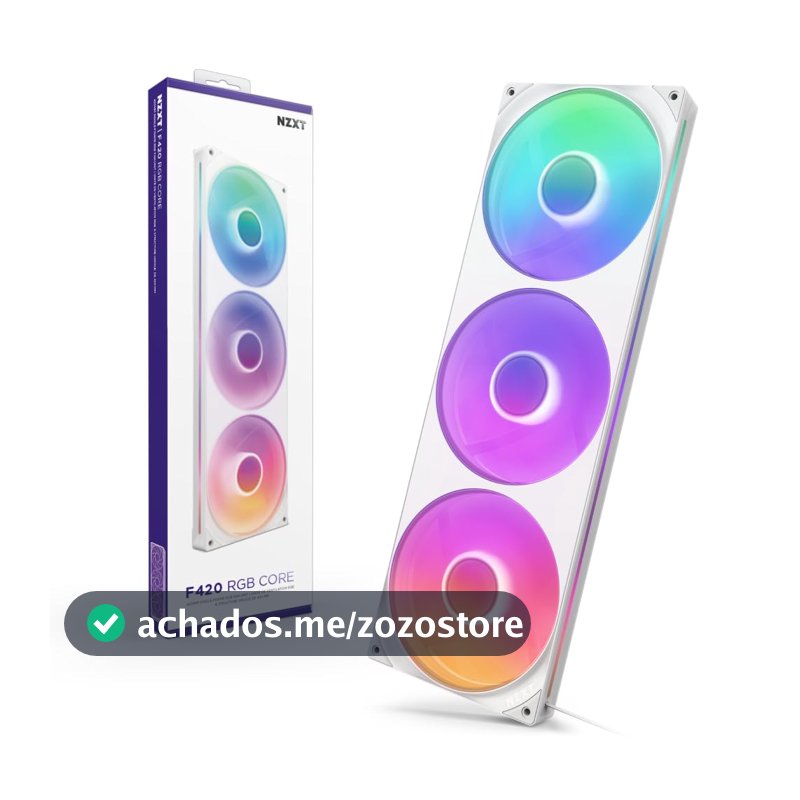 Fan Gamer NZXT F420 RGB Core Triplo Branco Corpo Único 3x140mm PWM 2000 RPM 98.61 CFM 3.2 mm H2O Rolamento Fluído Dinâmico RF-U42HF-W1