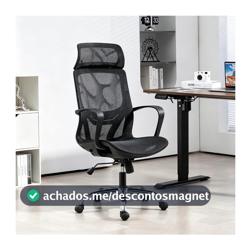 Cadeira de Escritório Ergonômica em Malha, Assento em Formato U, Altura Ajustável – Ideal para Escritório e Home Office (Preto)