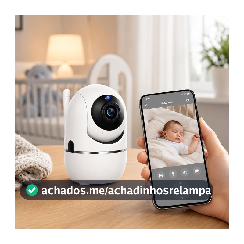 Câmera Smart Segurança Babá Eletrônica IP Wi-Fi Giratória Full HD com Visão Noturna, Detecção de Movimento, Microfone, Áudio Bidirecional e Monitoramento pelo Celular para Bebês, Pets e Ambientes