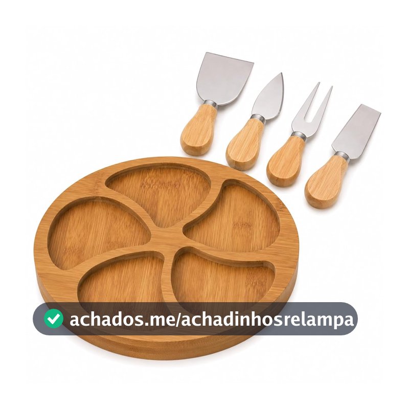 【Cozena】Kit Petisqueira com 4 Facas para Queijo, Tábua em MDF para Frios, Aperitivos, Happy Hour, Tábua Elegante para Festas, Jantares e Presentes