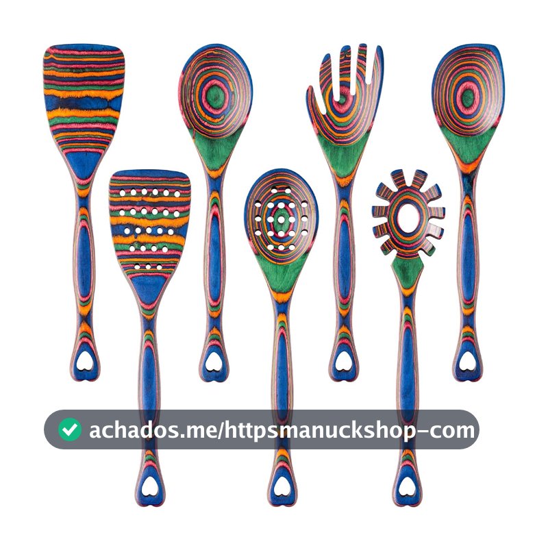 Gudamaye Utensílios de cozinha de madeira pakkawood de 7 peças, colheres de madeira para cozinhar, conjunto de utensílios de madeira, utensílios de cozinha pakkawood para cozinhar, colher an