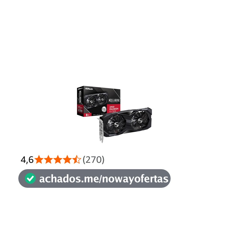 Placa de Vídeo ASRock Radeon RX 7600 Challenger OC, 8GB, GDDR6, 128-Bit, FSR, Ray Tracing, Preto