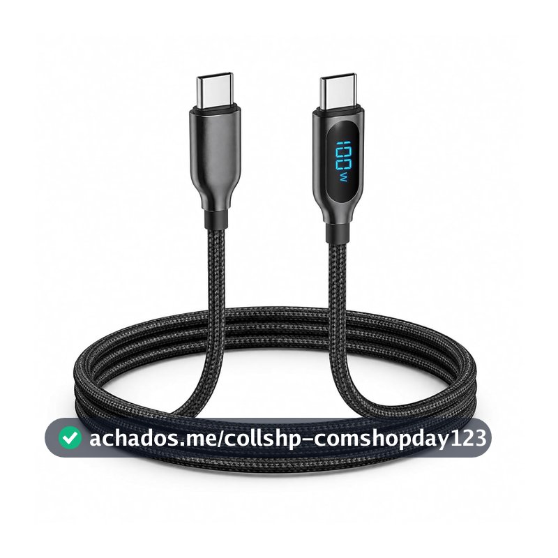 Oferta por tempo limitado: Cabo 100W USB-C para USB-C com Display LED 1,2m Super Reforçado