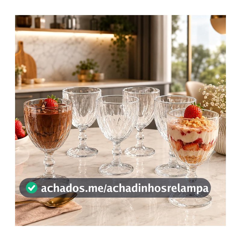 Conjunto com 6 Taças Stella de Vidro Transparente, 330ml, Design Clássico Texturizado, para Sobremesas