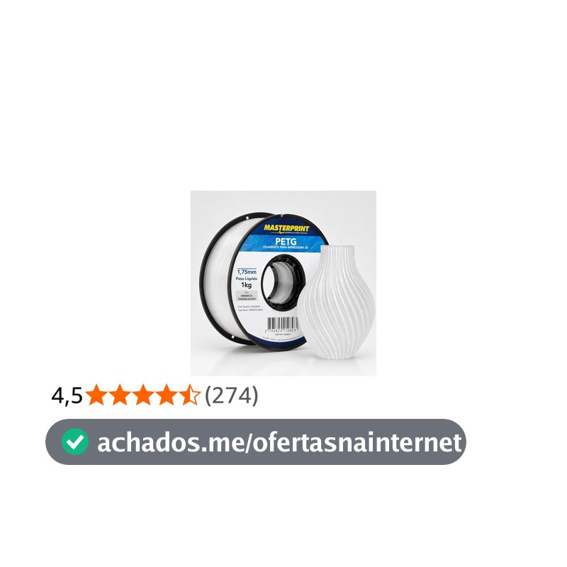 Filamento Impressora, Masterprint, PETG, 3D, Brancp, 1,75 mm, Rolo de 1 kg, Cor: Branco