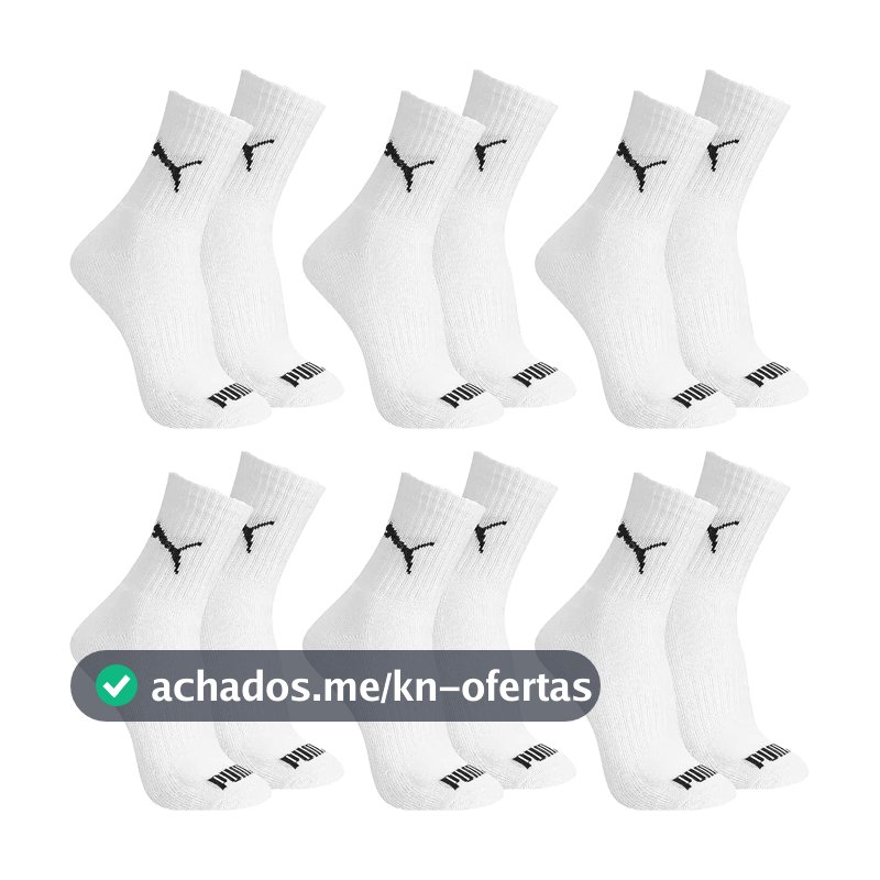 Kit 6 Pares Meia Cano Médio Alto Atoalhada Esportiva Algodão Masculina Feminina Unissex Adulto Academia Dia a Dia Puma
