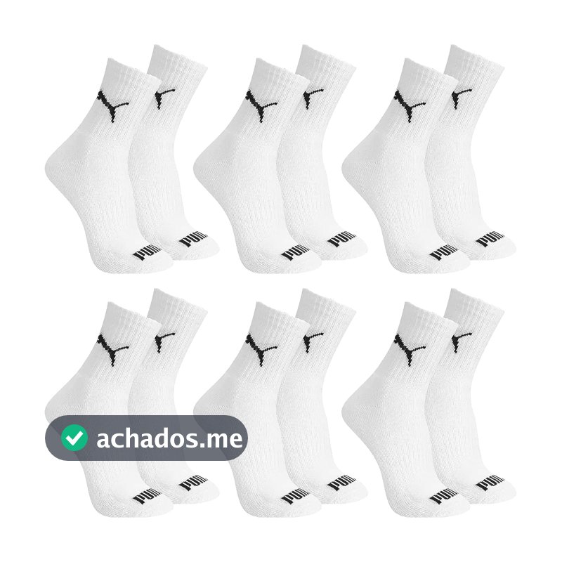 Kit 6 Pares Meia Cano Médio Alto Atoalhada Esportiva Algodão Masculina Feminina Unissex Adulto Academia Dia a Dia Puma