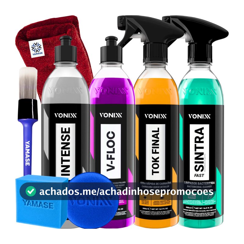Kit Lavagem Automotiva Completa Vonixx Cera Automotiva Carnauba Tok Final V-Floc Revitalizador de Plasticos intense Sintra fast Pinceis Espuma Yamase