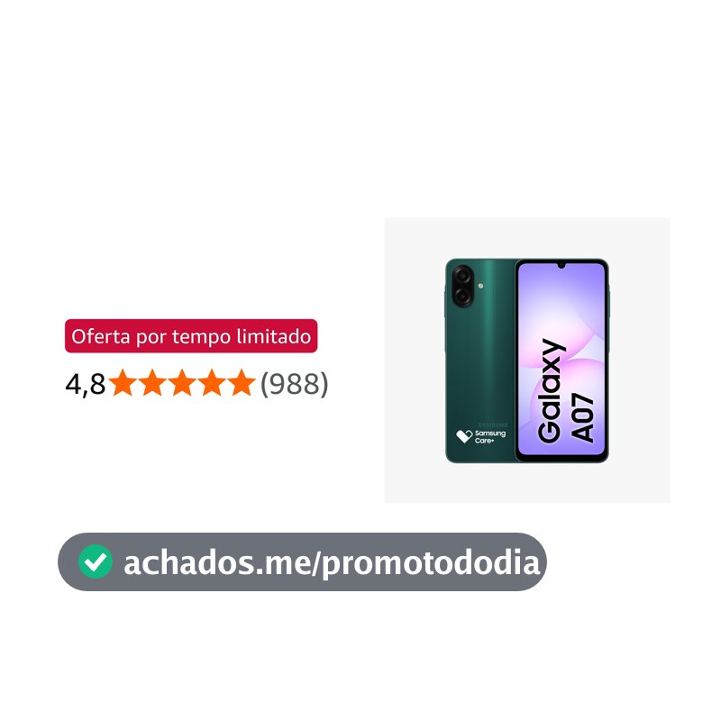 Celular Samsung Galaxy A07 128GB, 4GB, Câm. 50MP, Tela 6.7"- Verde