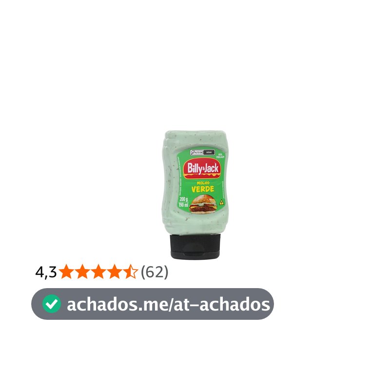 BILLY & JACK, Molho Verde, 200 Gramas