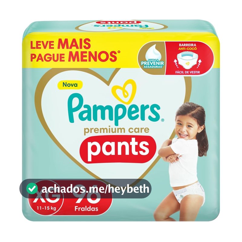 Fralda Pampers Premium Care Pants Tamanho XG, Fácil de Vestir, 96 Unidades