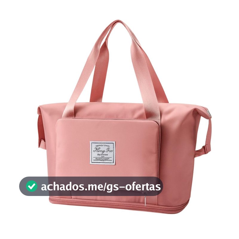 Bolsa Mala Dobrável Expansível e Impermeável Oxford – Ideal Academia e Viagem • Compartimento para Tênis/Roupas Molhadas • Alças Mão e Tiracolo Reforçadas (Rosa)