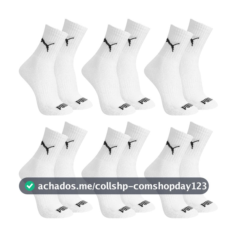 Kit 6 Pares Meia Cano Médio Alto Atoalhada Esportiva Algodão Masculina Feminina Unissex Adulto Academia Dia a Dia Puma