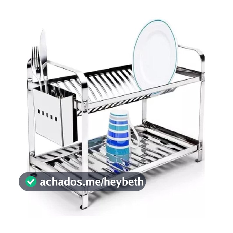 Escorredor Mak Inox Aço Inox 20 Pratos Porta Talheres Aço Inox