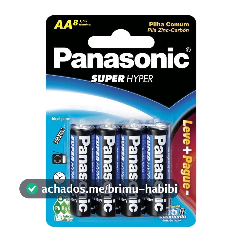 Pilha Comum Linha Super Hyper Proteção Antivazamento, Panasonic, UM-3SHSL8P6, pacote de 8