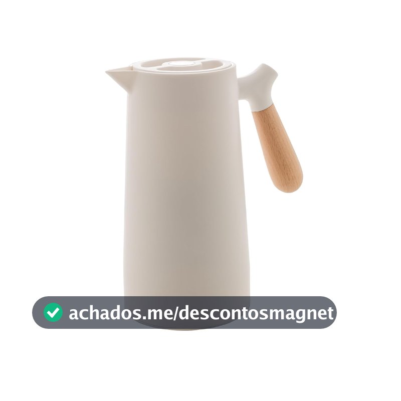WOLFF - Garrafa Térmica de Plástico com Cabo de Madeira Nórdica 1L Branca - Mesa Posta - Itens Para Casa - Utensílios de Cozinha - Perfeita Para Café e Chá