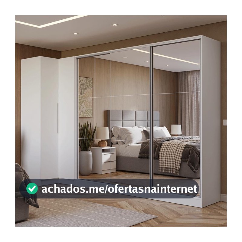 Guarda-roupa Modulado Neo + Guarda-roupa Royale 3 Portas de Correr de Espelho Branco Madesa