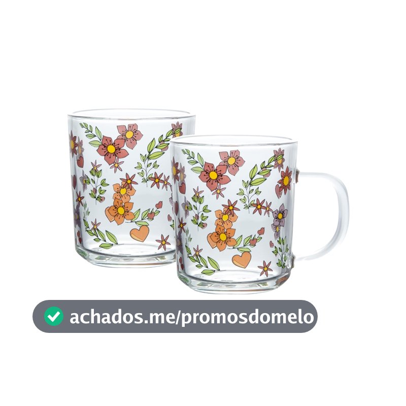 LYOR - Conjunto 2 Canecas Amor e Flor 220ml Vidro