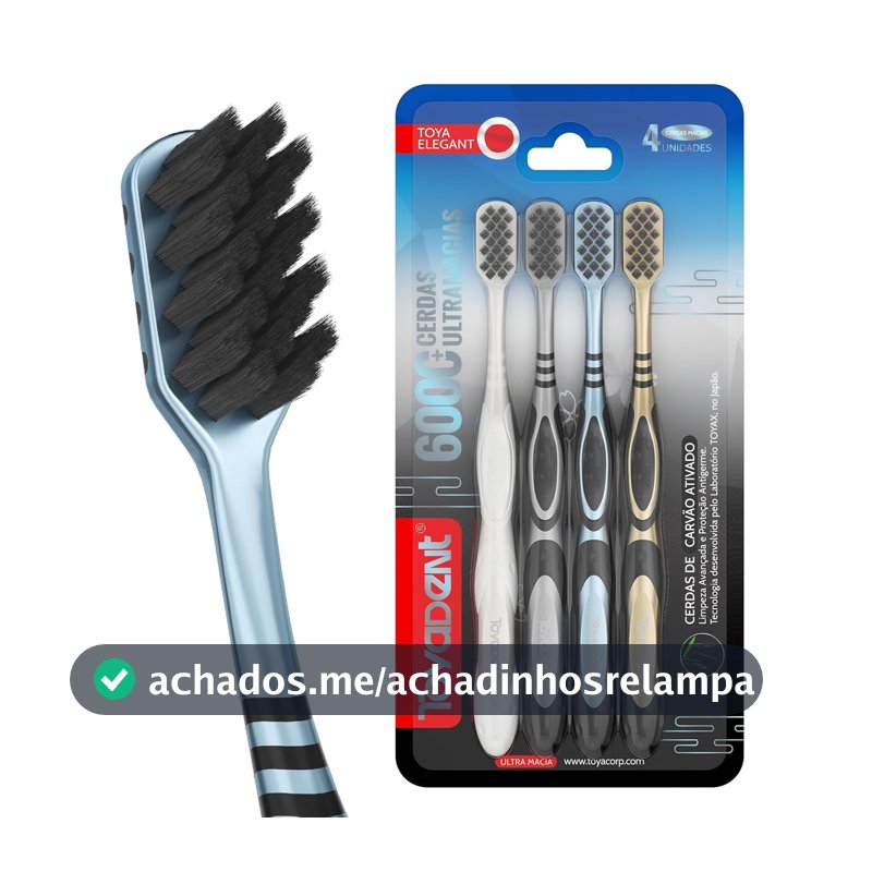 TOYADENT Escova de Dentes, Kit com 4 Unidades, 6000+ Cerdas Ultrafinas e Macias, Cerdas com Carvão Ativado, Cabeça Ampla, Limpeza Suave dos Dentes e Gengivas, 4 Cores