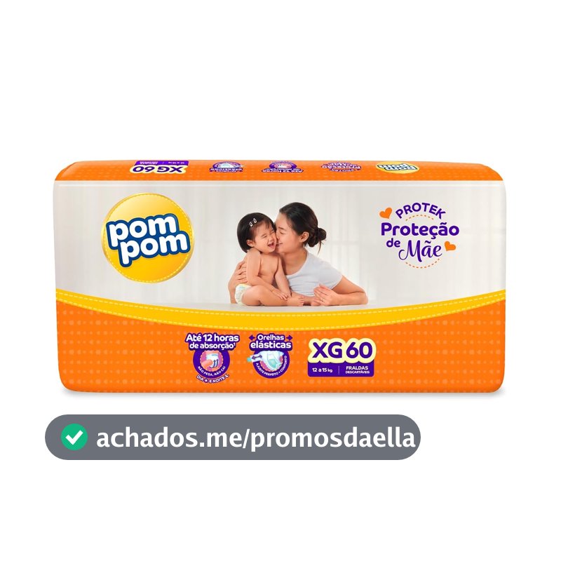 Fralda Pom Pom Protek Proteção de Mãe Hiper XG 60 Unidades