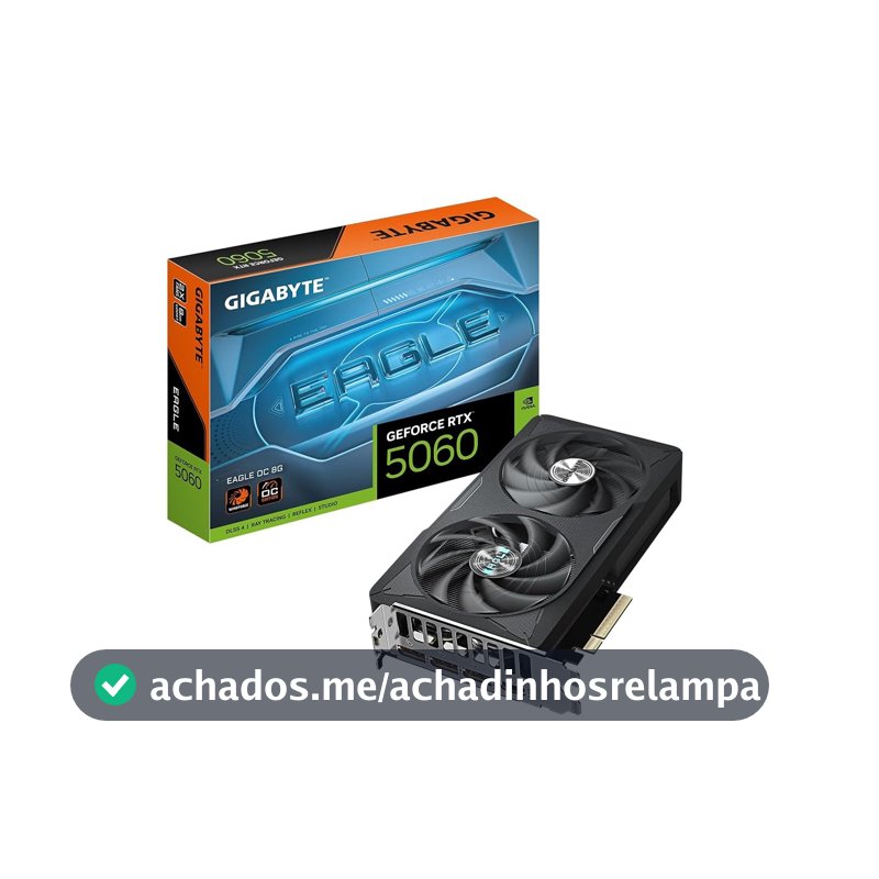 GIGABYTE Placa gráfica GeForce RTX 5060 Eagle OC 8G, 8 GB 128 bits GDDR7, PCIe 5.0, sistema de resfriamento WINDFORCE, placa de vídeo GV-N5060EAGLE OC-8GD (Seminovo)
