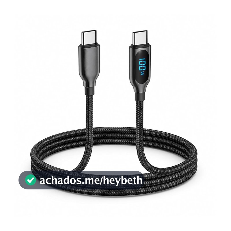 Cabo 100W USB-C para USB-C com Display LED 1,2m Super Reforçado