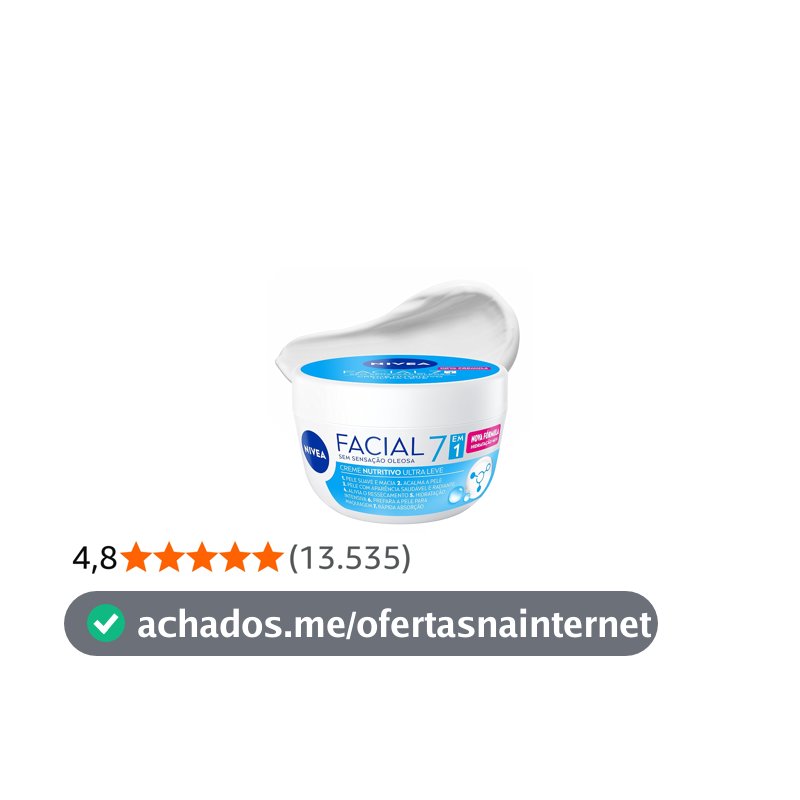NIVEA Creme Facial Nutritivo Ultraleve 7 em 1 100g, Pele Suave e Macia, Acalma, Alivia Ressecamento, Hidratação 48h, Aminoácidos, Cuidado Facial