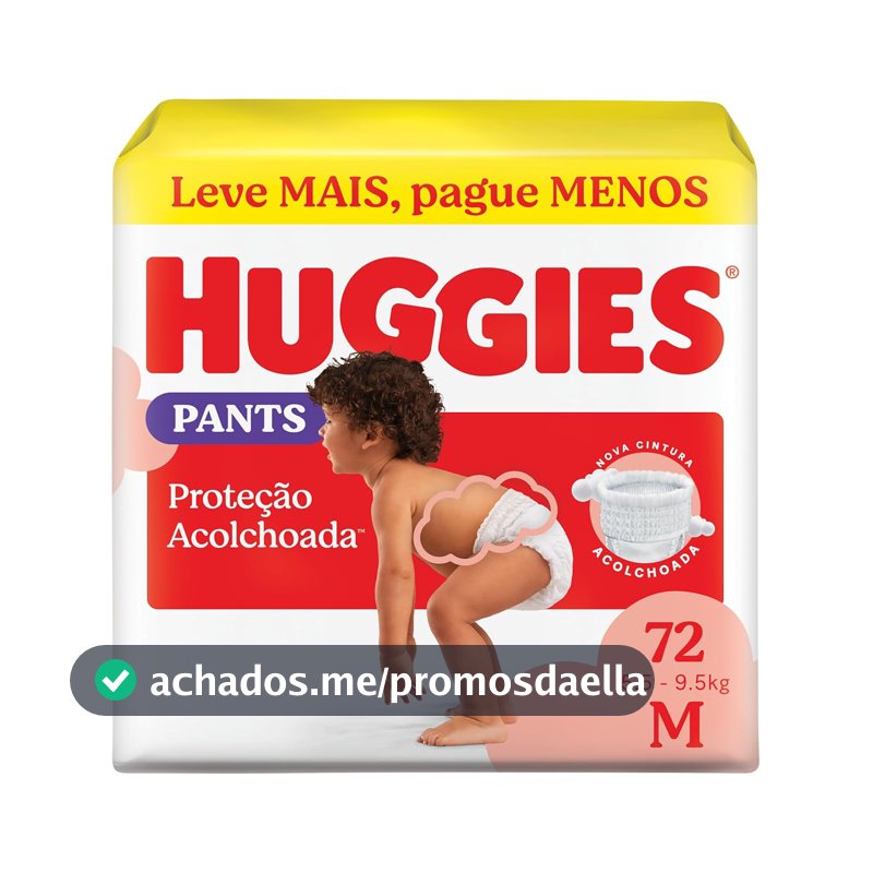 Fralda Pants Huggies Proteção Acolchoada, Tamanho M, 72 unidades, Estilo Roupinha, Cintura Macia, Fácil de Colocar