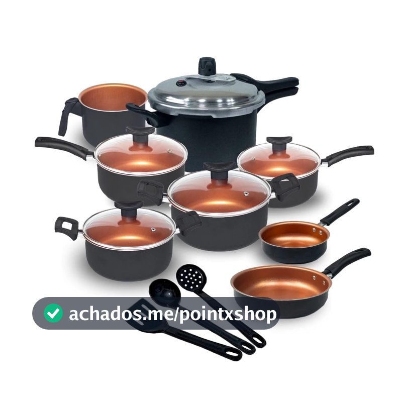Jogo de Panelas Antiaderente, 11 Peças com Panela de Pressão 2.5L (Cobre)