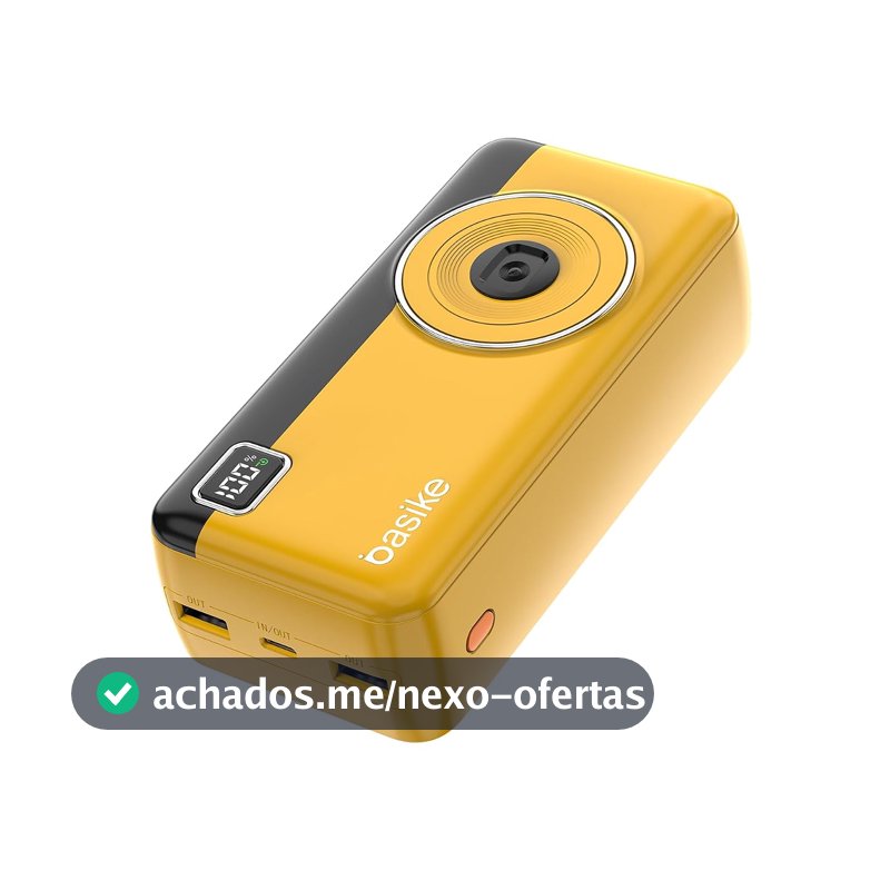 Power Bank 30000mAh, Basike Carregador Portátil com Cabo(Amarelo)