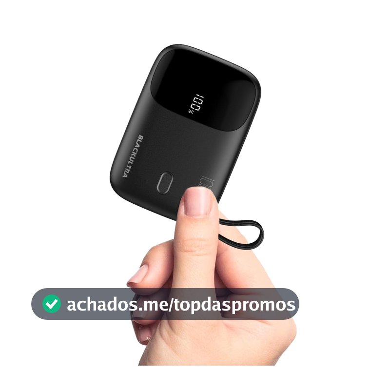 Carregador Portátil 10000mAh com Display LED, Mini Power Bank Rápido 22.5W com PD 3.0 e QC 3.0, USB-C Leve e Compatível com iPhone 16/15/14/13/12/11 e Samsung, Preto