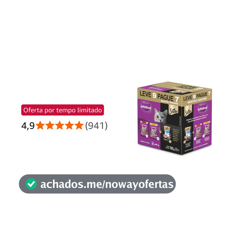 Pack Ração Úmida Whiskas Sachê Carne/Frango e Sheba Atum para Gatos Adultos - Leve 9 Pague 7