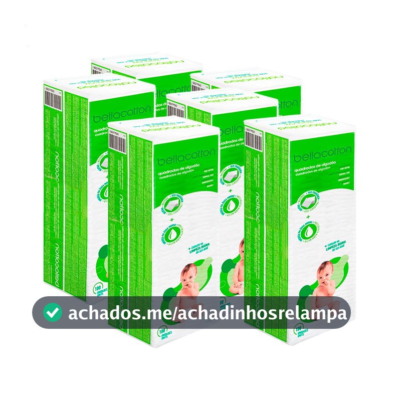 Kit Algodão Bellacotton Quadrado Hipoalergênico para Bebês (6 Pcts - 600 unidades)