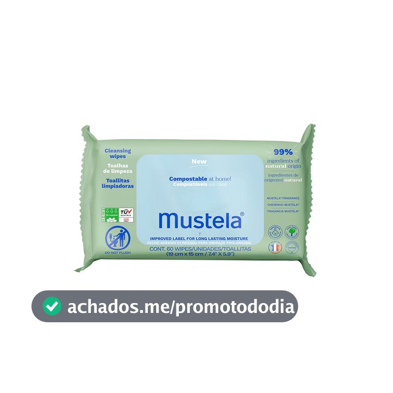 Mustela Toalhas Compostáveis Com Perfume 60 Unidades - Lenços Umedecidos Perfumados E Suaves Para Higiene Do Rosto Ao Bumbum – Com 99% De Ingredientes Naturais – Bebê E Criança